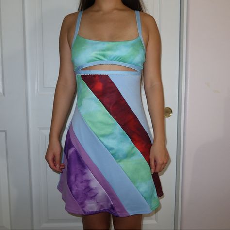 13 Going On 30 Dress, Never Worn Out, Blue, Purple, And Red Tie-Dye Mini Dress With Cut-Out Detailing , Small/Medium #Festivalvibes 13 Going On 30 Costume, 13 Going On 30 Dress, Jenna Rink, Retro Mini Dress, Y2k Mini Dress, Pink Slip Dress, Beloved Movie, 13 Going On 30, Tie Dye Mini Dress