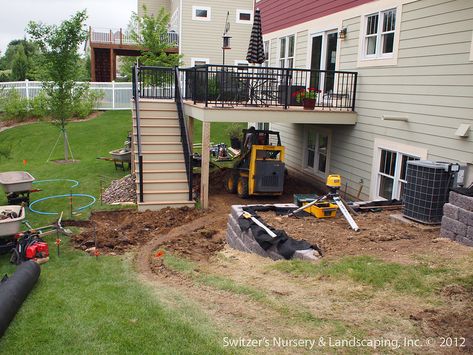 Deck With Retaining Wall, Under Deck Patio Ideas, Under Deck Patio, Deck Patio Ideas, Under Deck Landscaping, Northfield Minnesota, Patio Under Decks, Retaining Wall Steps, Pergola Outdoor Living