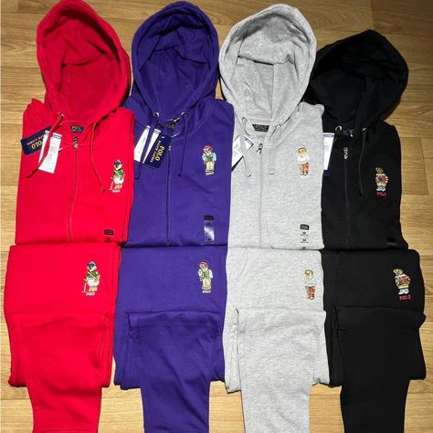 Get Ready To Hit The Streets In Style With This Men’s Ralph Lauren Bear 2 Piece Polo Sweatsuit. The Set Includes A Hoodie And Pants, Both Made From 100% Cotton, Ensuring Maximum Comfort And Durability. The Solid Colors And Bear Theme Give It A Unique Style That Will Make Heads Turn. The Sweatsuit Is Designed For Men And Comes In A Regular Fit And Size Type. It Is Perfect For Activewear And Can Be Worn In Fall And Winter. The Set Is From Renowned Brand Ralph Lauren, And The Long Sleeve Hoodie And Polo Sweatsuit, Polo Sweat Suits, Ralph Lauren Men Outfits, Hip Hop Attire, Mens Tracksuit Set, Ralph Lauren Bear, Mens Tracksuit, Ralph Lauren Fleece, Hoodie And Pants