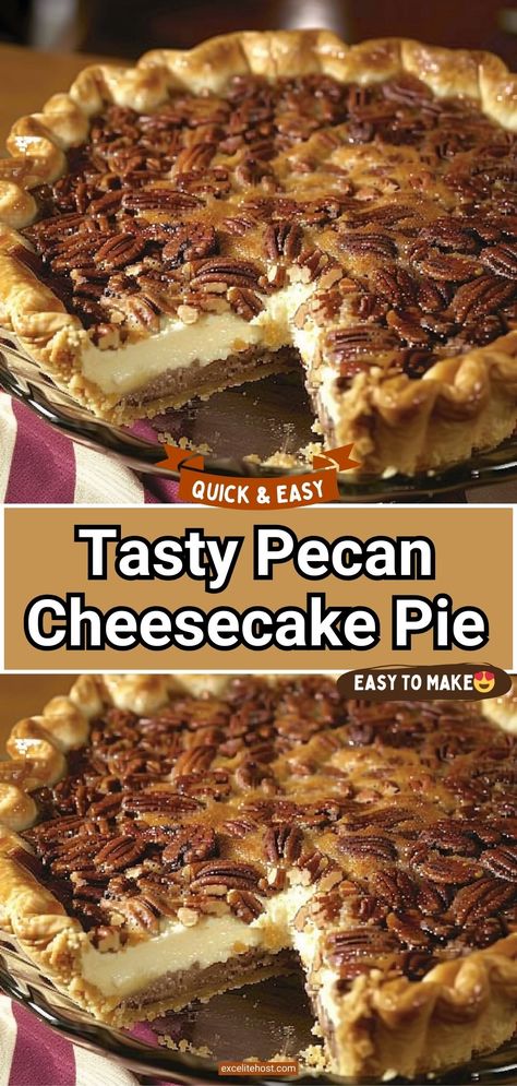 This Pecan Cheesecake Pie is the mashup you need in your life. The pecan pie you remember growing up with matches perfectly with the cheesecake you love. Once you make it, pecan cheesecake will Always be at the top of your "go to" recipe list. Pecan Pie With Cream Cheese, Kentucky Derby Pecan Cheesecake, Pecan Topping For Pumpkin Pie, Pecan Pie No Crust, Cheesecake With Pecan Pie Topping, Peacon Pie Cheesecake Bars, Cream Pecan Pie Recipe, Pecan Crust For Cheesecake, Easy Pecan Cheesecake Recipes