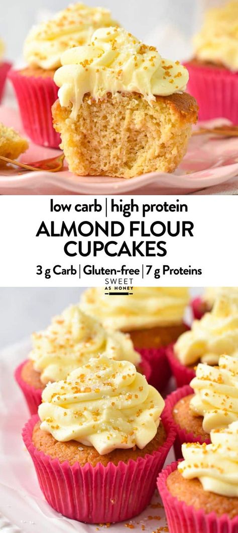 These Keto Cupcakes are moist, fluffy almond flour vanilla cupcakes with creamy, light cream cheese frosting. With only 3 grams of net carb each, these are diabetic-friendly cupcakes for sure, quick and easy to whip in less than 30 minutes. Healthy Vanilla Cupcakes, Almond Flour Cupcakes, Light Cream Cheese Frosting, Low Carb Cupcakes, Keto Cupcakes, Baking With Almond Flour, Keto Cream, Baking Powder Uses, Low Carb Flour