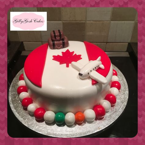 Cake Designs For Canada, Going To Canada Cake Design, Canada Themed Cake, Have A Safe Journey Cake Canada, Canada Birthday Cake, Welcome To Canada Cake, India To Canada Cake Designs, Bon Voyage Cake Canada, Canada Cake Ideas