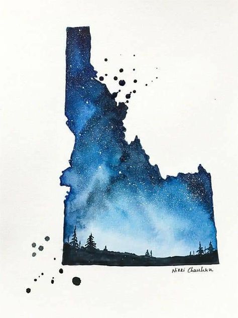 Idaho Map, Diy Canvas Painting, Indian Contemporary Art, State Artwork, Painting Ideas On Canvas, Canvas Painting Diy, Diy Canvas, Painting Illustration, Watercolor And Ink