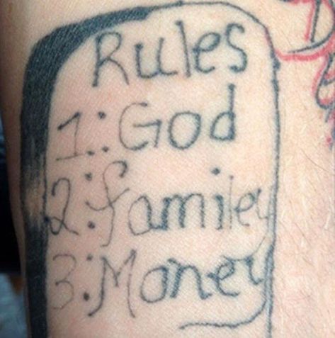 If Only Their Familey Had Warned Them - Number 2 should have been "Education." Cringe Tattoos, Tacky Tattoos, Hand Tattoos Butterfly, Crazy Tattoo Ideas, Misspelled Tattoos, Baddie Thigh Tattoos, Marley Tattoo, Glowing Tattoos, Wow Tattoo