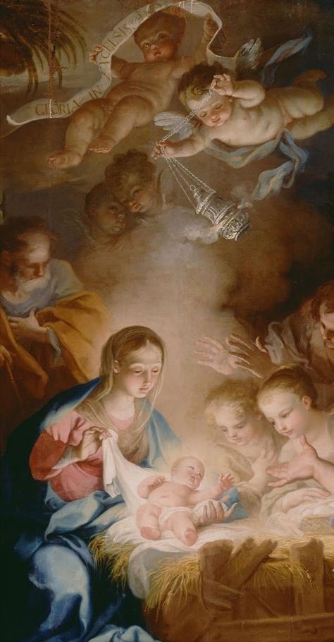 Catholic Christmas Wallpaper, Jesus Born Christmas Wallpaper, Baby Jesus Painting, Nativity Of Mary, Roman Catholic Art, The Birth Of Jesus Christ, Catholic Wallpaper, Catholic Christmas, Jesus Christ Painting