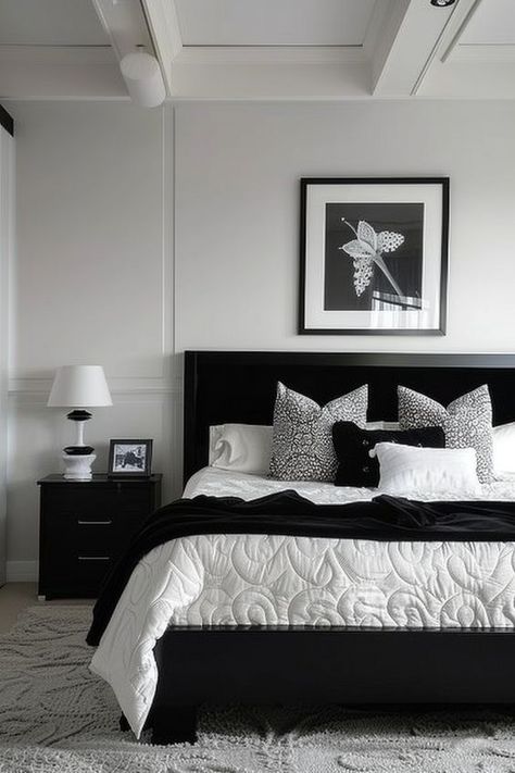 Inspire your black and white bedroom transformation with 38 texture ideas, guiding you to reimagine your space with innovation and flair. Modern Bedroom Black And White, Black White And Grey Bedroom, Cream And White Bedroom, Brown Bedroom Decor, Bedroom Fashion, White Bedrooms, Brown Furniture Bedroom, Black And White Bedroom, Black White Bedrooms