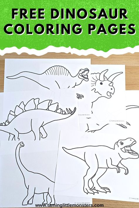 Free Dinosaur Coloring Pages for Kids. These free printables are perfect for toddlers, preschoolers and kindergarteners who love learning about dinosaurs. #dinosaurs #artsandcrafts #freeprintable #toddler #preschool #kindergarten Easy Dinosaur Crafts, Dinosaur Crafts For Kids, Free Dinosaur Coloring Pages, Dinosaur Coloring Sheets, Dinosaur Template, Free Coloring Pictures, Dinosaur Theme Preschool, Craft Activities For Toddlers, Summer Themes