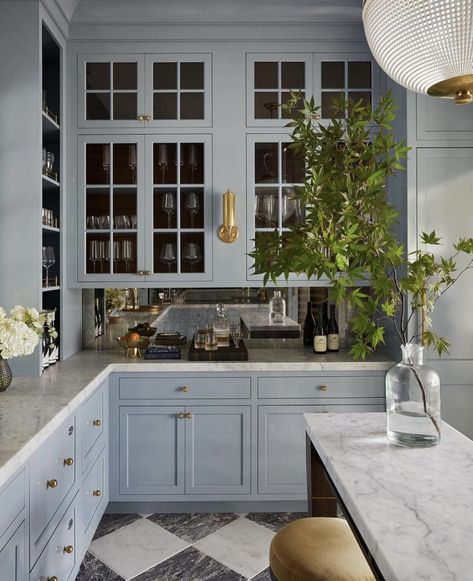 Blue Kitchen Designs, Bold Kitchen, Built In Dresser, Wrought Iron Stairs, Painted Kitchen Cabinets Colors, Cabinet Paint Colors, Crash Pad, Blue Cabinets, Kitchen Farmhouse