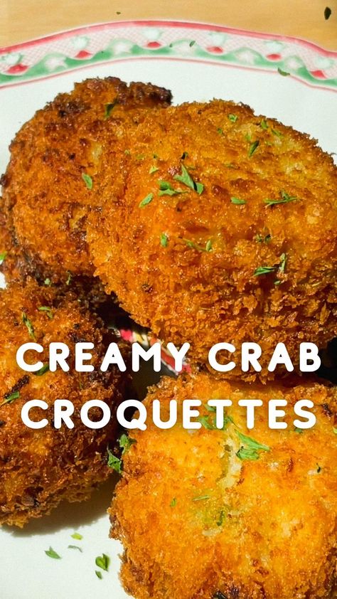 Croquet Recipes, Baked Croquettes, Crab Meals, Crab Croquettes Recipe, Crab Fritters, Seafood Croquettes, Crabby Patty Recipe, Crab Croquettes, Recipes With Crab