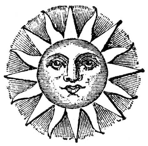 Sun Clipart, Woodcut Tattoo, Sun Drawing, Foto Transfer, Sun Illustration, Sun Tattoos, Engraving Illustration, Graphics Fairy, Vintage Sun