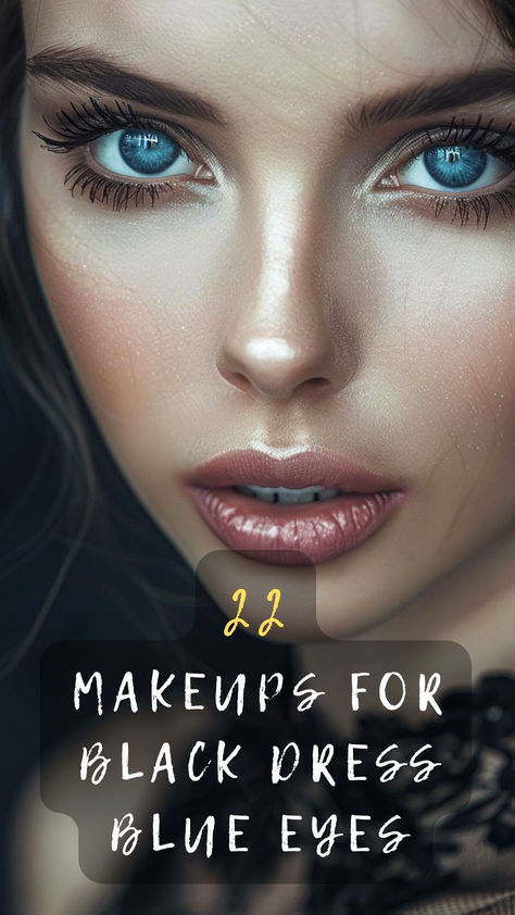 Make your blue eyes shine with the perfect makeup for your black dress. Click for 22 captivating looks! ✨🖤 #BlueEyesShine #BlackDressGlam #HighlightEyes #CaptivatingLooks #MakeupTips Dark Makeup Looks For Blue Eyes, Smoky Eyes For Blue Eyes, Black Eyeshadow Blue Eyes, Blue Eyes Black Eyeliner, Black Smokey Eye For Blue Eyes, Smokey Eye For Blue Eyes, Blue Black Smokey Eye, Deep Blue Eyes, Dark Blue And Black Eyeshadow