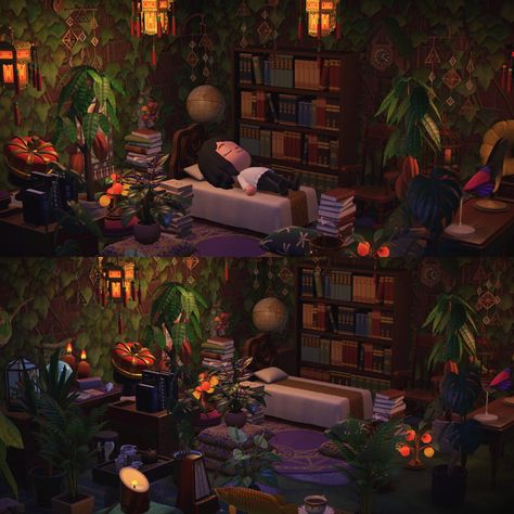 Acnh Bug Room, Acnh Rivendell, Acnh Whimsigoth, Acnh Magic Forest, Animal Crossing Bedroom Ideas, Howls Room, Acnh Mushroom, Acnh Rooms, Room Ideas Grunge