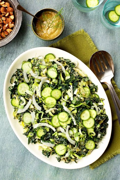 Leek Salad, Roasted Leeks, Pesto Vinaigrette, Almond Pesto, Vinaigrette Salad, Warm Salad, Vinaigrette Recipes, Kale Salad, Vegetable Salad