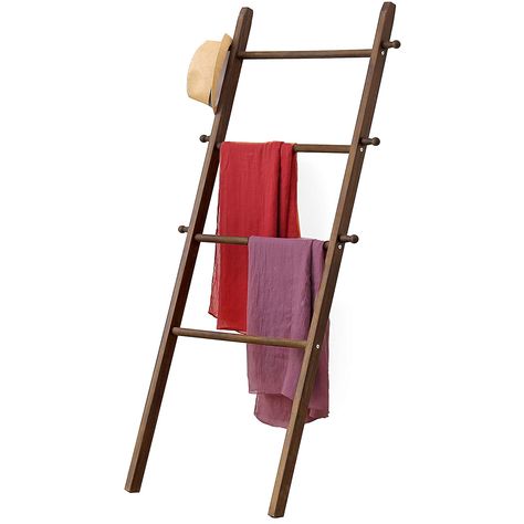 Amazon.com: MyGift 5-Foot Wall-Leaning Wood Garment Ladder-Style Wall Rack: Gateway Ladder Towel Racks, Burnt Wood Finish, Tall Ladder, Wooden Blanket Ladder, Free Standing Towel Rack, Storing Towels, Towel Ladder, Storing Blankets, Ladder Rack