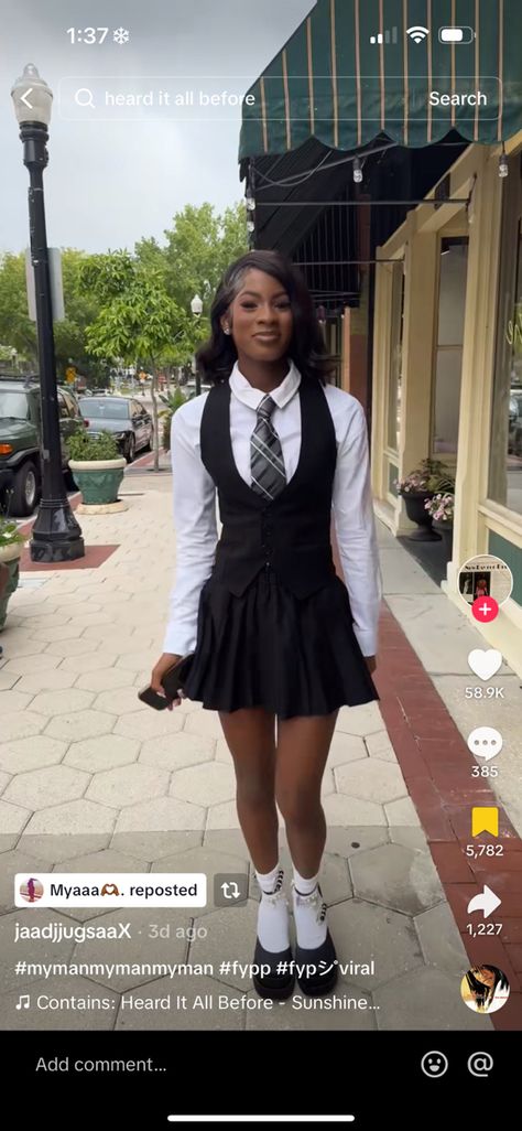 Preppy Girl Outfits Black Women, Outfits With Collared Shirts For School, Suit Vest And Skirt Outfit, Boots Outfits Aesthetic, Ring Ceremony Outfit, Cute School Outfits Uniform, Preppy Outfits Black Women, Cute Church Outfits Black Women, Sga Fits