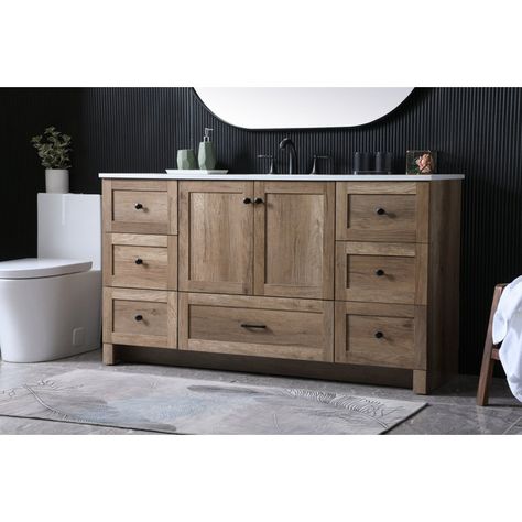 Amely 60'' Single Bathroom Vanity with Engineered Marble Top Simple Wooden Bathroom Vanity, 60 Inch Single Sink Bathroom Vanity, Bathroom Vanity With Drawers Only, 36 Vanity Bathroom, One Sink Bathroom Vanity, Wooden Vanity Bathroom, Single Sink Bathroom Vanity Ideas, Light Wood Vanity, Wood Vanity Bathroom