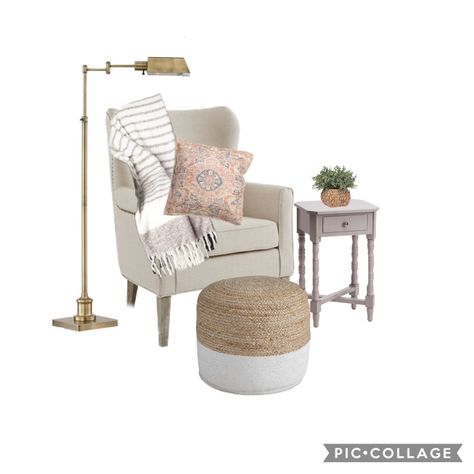 Reading Nook Floor Lamps, Reading Chair Bedroom, Bedroom Reading Chair, Bedroom Revamp, Big Comfy Chair, Blanket And Pillow, Table Floor Lamp, White Armchair, Side Tables Bedroom