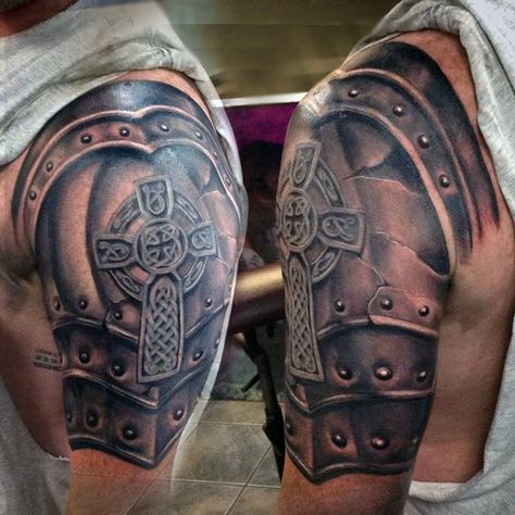 80 3D Tattoos For Men - Three Dimensional Illusion Ink Armor Sleeve Tattoo, Armor Of God Tattoo, Armour Tattoo, Shoulder Armor Tattoo, Body Armor Tattoo, God Tattoo, Armor Tattoo, Full Arm Tattoos, Warrior Tattoos