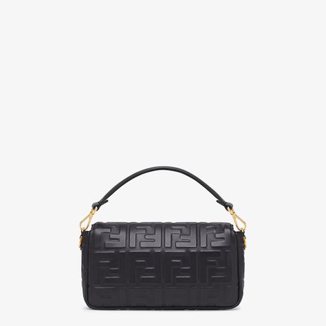 Black leather bag - BAGUETTE | Fendi Accessories Sketches, Nappa Leather Bag, Fendi Logo Design, Baguette Bread, Low Ankle Boots, French Baguette, Fendi Logo, It Bag, Fendi Baguette