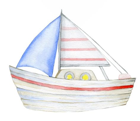 Boat Illustration, Toy Boat, Simple Wall Decor, 로고 디자인, Watercolor Cards, Free Stickers, Vintage Summer, Cute Illustration, Cartoon Styles