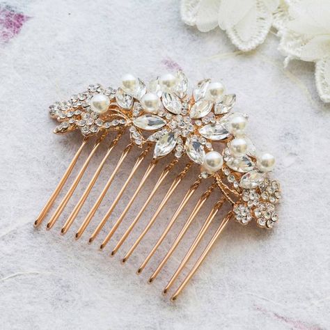 Gold Hair Comb, Floral Comb, Beautiful Tiaras, Things Change, Vintage Hair Combs, Bridal Comb, Rose Gold Hair, Hair Combs, Hair Comb Wedding