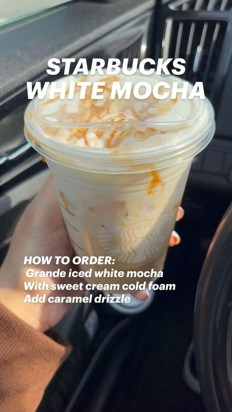 Coffee With Cold Foam, White Mocha Coffee, Starbucks Caramel Drinks, Starbucks Specialty Drinks, Caramel Drinks, Starbucks Drink Menu, Iced White Mocha, Starbucks Secret Menu Recipes, Cold Starbucks Drinks