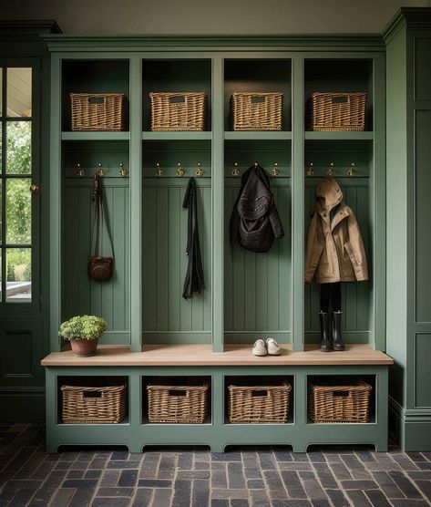 Mushroom Lockers, Cubby Mudroom, Entry Mudroom Ideas, Mudroom Colors, Locker Mudroom, Lockers Mudroom, Ranch Addition, Entry Way Lockers, Plank And Pillow