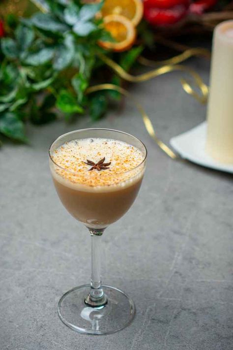 Christmas cocktail recipes: Christmas Flip from Pied à Terre with star anise Cocktail Recipes Christmas, Christmas Cocktail Recipes, Wine Float, New York Sour, Orange Wheels, Christmas Cocktail, Recipes Christmas, Bar Spoon, Cocktail Ingredients