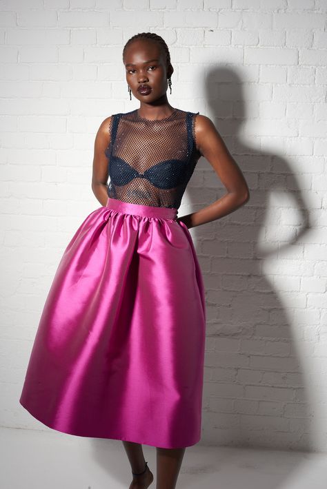 Adual in our Marlies Diamante Top and our Bianca Taffeta Skirt in Pink Taffeta Skirt Outfit, Pink Taffeta Skirt, Luxury Taffeta Flared Skirt, Skirt Outfit Formal, Elegant Taffeta Skirt With Gathered Details, Voluminous Taffeta Full Skirt, Luxury Pink Satin Skirt, Taffeta Skirt, Nigerian Fashion