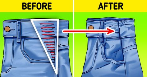 Waist Gap Hacks, How To Tighten Jeans Waist, Fraying Jeans, Jeans Sewing, Clothing Repair, Sewing Alterations, Tailoring Jeans, Repair Clothes, Frayed Jeans