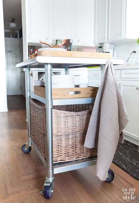 Ways to add a center island to your kitchen when you don't have one. Small Kitchen Cart, More Counter Space, Kitchen Island Ideas, Small Kitchen Island, Kitchen Island Cart, Kitchen Organization Pantry, Wine Crate, Island Ideas, Metal Kitchen