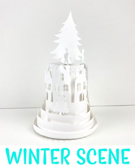 You are going to love this beautiful 3D paper winter scene! Children playing, evergreen trees, and a village all come together in one lovely cut file design.If you’re a Cricut beginner or haven’t made a 3D paper project before, you might be feeling a bit intimidated, but this step-by-step craft tutorial will walk you through it with ease. Paper Village, 3d Paper Projects, Diy Recycled Projects, Beginner Crafts, Simple Crafts, Cricut Tips, Children Playing, Cricut Craft, File Design