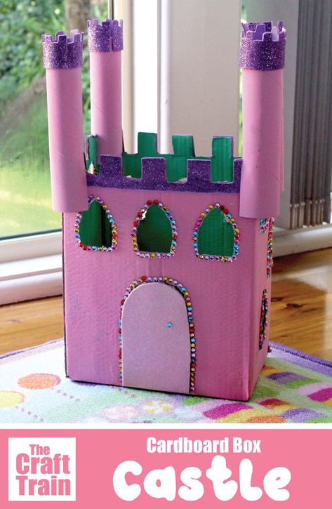 Cardboard castle craft for kids - make a princess castle for fairy-tale inspired imaginary lay. This is a fun and easy recycling craft for kids. #recyclingcraft #kidscraft #cardboardbox #boxcraft #cardboardcastle #thecrafttrain #diytoys Recycled Crafts Kids Preschool, Recycled Crafts Kids Projects, Train Crafts, Castle Crafts, Castle Project, Cardboard Castle, Kids Castle, Princess Crafts, Recycled Crafts Kids