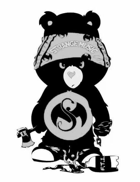 Strange Music Care Bear ^S^❤ Evil Cartoon Characters Tattoo, Evil Care Bear Tattoo, Creepy Care Bear, Strange Music Tattoo, Zombie Care Bear Tattoo, Sarcastic Care Bear, Baby Bear Tattoo, Trippy Care Bear Art, Dove Tattoo Design