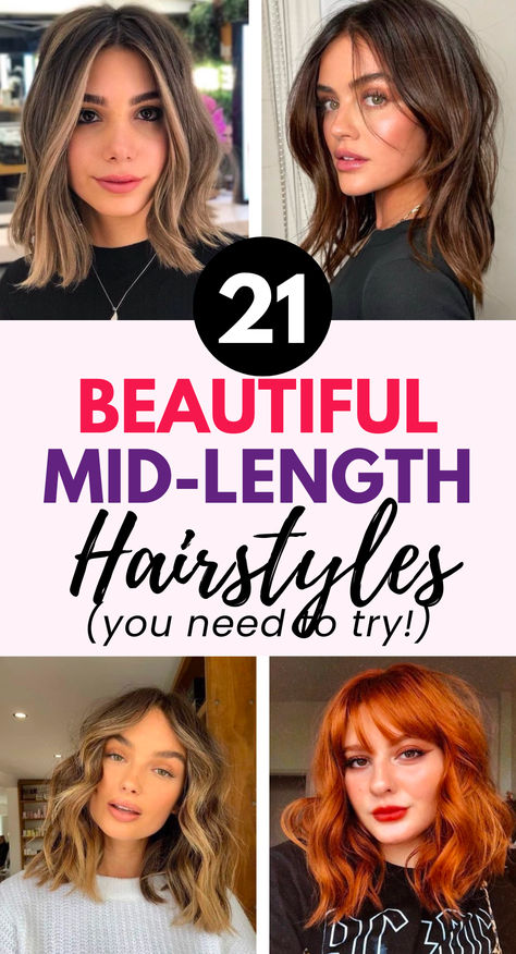 Elevate your style with layered hairstyles for medium-length hair! From a long angled bob with curtain bangs to one-length medium haircuts, there’s a look for everyone. Perfect for brown hair inspo, homecoming hairstyles, or even long hairstyles for women over 50, these cuts are on-trend and oh-so-chic. #HaircutForWomen #Hairstyles2024 #FesyenRambut Women Hairstyles Mid Length, Women Haircut Short Medium, Medium Long Length Haircut With Bangs, Mid Length Hair With Layers And Curtains, Medium Length Brown Haircut, Straight Cut Hair Medium, Long Medium Haircut, Mid Length Women’s Hair Styles, Angled Bob With Curtain Bangs