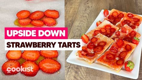 Upside down strawberry tarts: a sweet and easy idea for your dessert! Upside Down Puff Pastry, Upside Down Desserts, Strawberry Puff Pastry, Puff Pastry Apple, Strawberry Tarts, Apple Tarts, Strawberry Treats, Mini Tarts, Puff Pastry Desserts