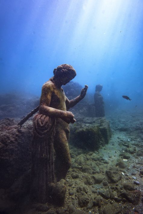 The Sunken City of Baia – Baia, Italy - Atlas Obscura Underwater Ruins, Underwater Sculpture, Lost City Of Atlantis, Sunken City, Underwater City, Roman City, Underwater Art, Under Water, Lost City