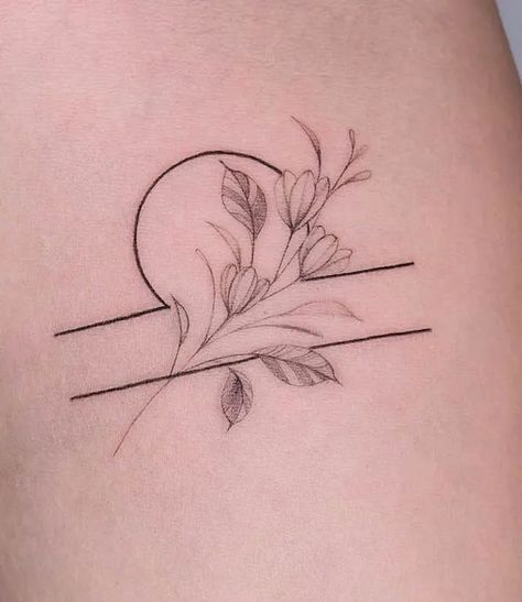 Floral Astrology Tattoo, Libra Zodiac Tattoos Flower, Tattoo Ideas For Libras, Libra Best Friend Tattoo, Tattoo Ideas For Libra Women, Small Tattoos Libra Sign, Libra Minimalist Tattoo Women, Feminine Libra Tattoo, Libra Tattoo Flowers