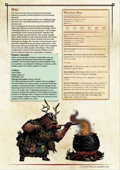 Wizened hag - darkest dungeon MM Darkest Dungeon Dnd 5e, Hag 5e, Dnd Bosses, Monsters Dnd, Mystical Creatures Mythology, 5e Monsters, Homebrew Monsters, Stat Block, Dungeon Boss