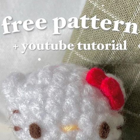 Crochet Mini Hello Kitty Free Pattern, Hello Kitty Keychain Crochet Free Pattern, Crochet Hello Kitty Tutorial, Crochet Hello Kitty Pattern, How To Crochet Hello Kitty, Hello Kitty Free Crochet Pattern, Hello Kitty Pattern Crochet, Free Hello Kitty Crochet Patterns, Crochet Hello Kitty Keychain