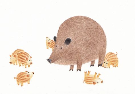 .untitled by miha ha Pig Illustration, Naive Illustration, Pig Art, Wild Boar, Illustration Inspiration, Childrens Illustrations, Lovely Things, 로고 디자인, Children Illustration