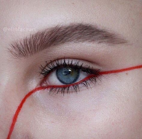 Red line under eye Makeup Unique, Editorial Make-up, Red Eyeliner, High Fashion Makeup, Witch Makeup, Smink Inspiration, Red Thread, Clown Makeup, Body Makeup