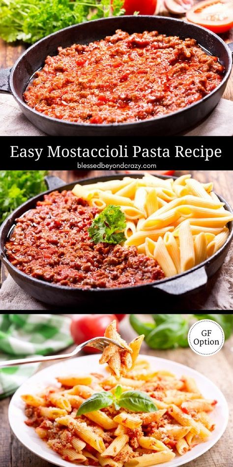 Easy Mostaccioli Pasta is one of my favorite pasta recipes. #blessedbeyondcrazy #pasta Mostaccioli Sauce Recipe, Mastacholli Recipe, Mostaccioli Recipe, Mostaccioli Pasta, Pastas Recipes, Favorite Pasta Recipes, Diy Easy Recipes, Goulash, Best Food Ever