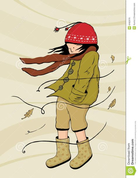 Weather Illustration, Blowin' In The Wind, Girl Walking, Blowing In The Wind, Storybook Art, Winter Illustration, Windy Weather, Winter Images, Creative Images