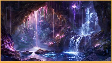 Fantasy Crystal Cave, Crystals Reference, Hope Background, Fantasy Cave, Waterfall Cave, Cave Waterfall, Concept Art Wallpaper, Sketching Reference, Cave City