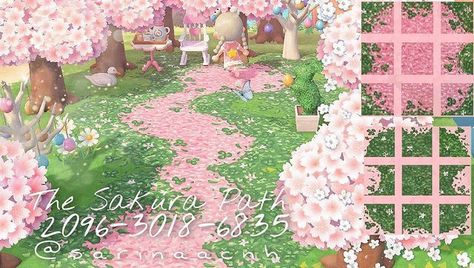 Animal Crossing Pastel Design, Animal Crossing Whimsical Codes, Acnh Fairy Core Design Codes, Pink Cottage Core Animal Crossing, Animal Crossing Spring Ideas, Spring Animal Crossing Codes, Fairy Animal Crossing Codes, Animal Crossing Pink Path Codes, Animal Crossing Spring Path