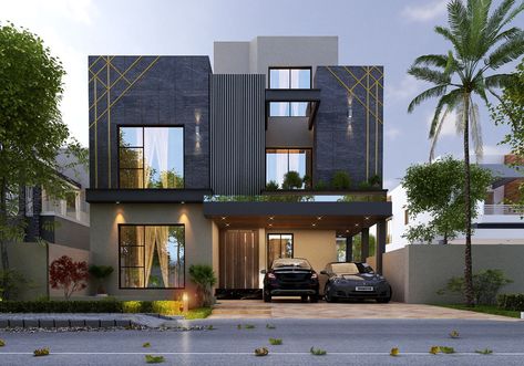 10 Marla House Front Elevation Modern Design, 10 Marla Modern House Elevation, 10 Marla Elevation, 10 Marla Front Elevation, 10 Marla House Elevation, 10 Marla House Design, House Render, Terrace House Design, House Projects Architecture