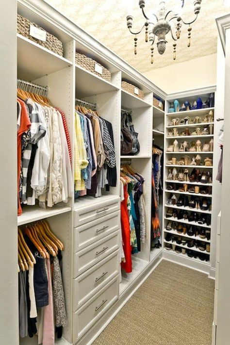 Small Walk-in Closet (by. decorpad.com) Closet Chandelier, Transitional Closet, Master Closet Design, Master Closet Organization, House Closet, Closet Redo, Best Closet Organization, Walking Closet, Walk In Closet Design