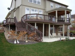 Elevated Deck Ideas, Second Story Deck, Deck Remodel, Back Garden Ideas, Raised Patio, Backyard Dreams, Patio Deck Designs, Deck Paint, Exterior Stairs