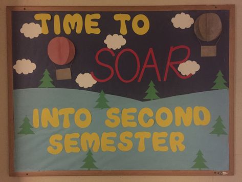 Starting off second semester on a high note! Second Semester Bulletin Boards, January Ra Bulletin Boards, Toddler Bulletin Boards, Ra Inspiration, Resident Assistant Bulletin Boards, Erin Miller, January Bulletin Boards, Valentines Day Bulletin Board, Ra Bulletins